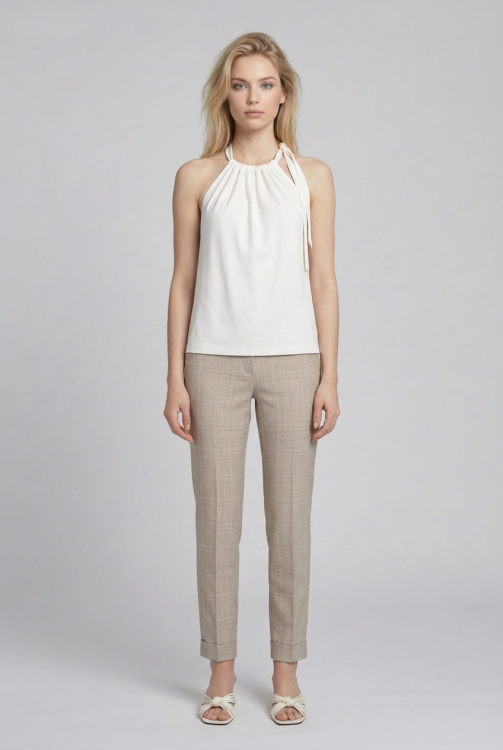 7714 - BROEK ZIGGY LANO LUREX - Ruit - Stone