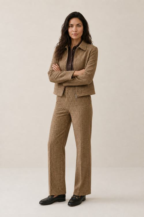 7802 - BROEK SOUL LANO LUREX RUIT - Higgens Ruit Sand