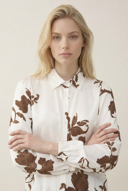 7887 - BLOUSE FARAH PRINT - Jappa Ecru
