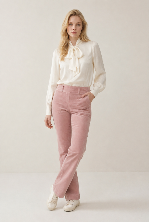 7559 - BROEK FLAIR VELVET - Pink Frost