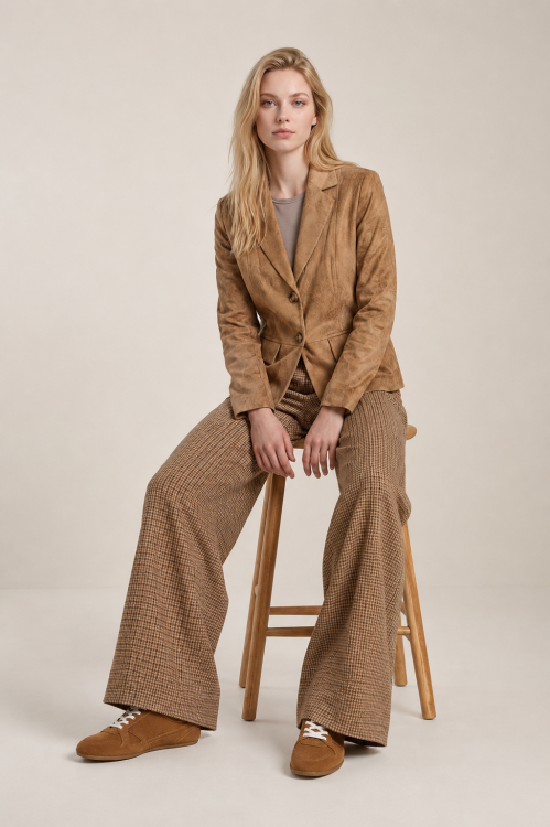 7824 - BROEK NOVA LANO LUREX RUIT - Higgens Ruit Sand