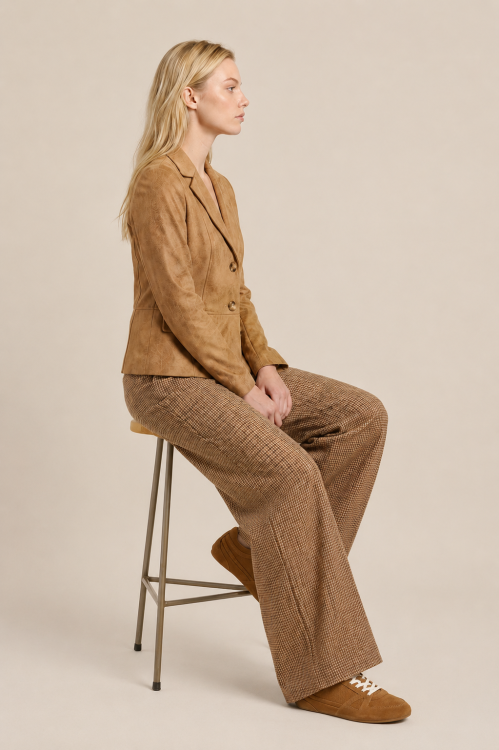 7824 - BROEK NOVA LANO LUREX RUIT - Higgens Ruit Sand