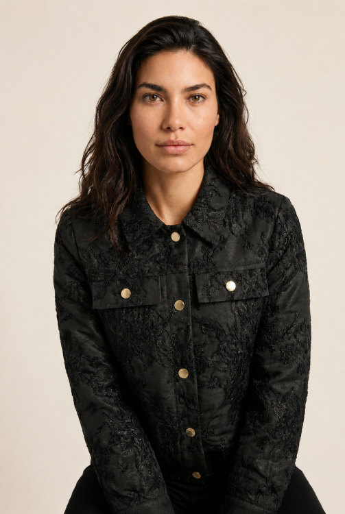 7965 - BLOUSON REXIE DAMAST - Zwart