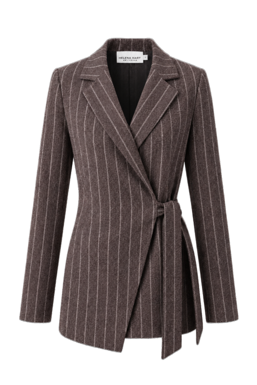 7971 - BLAZER OVERSLAG LANO PIQUE  - Streep Clyde Choco