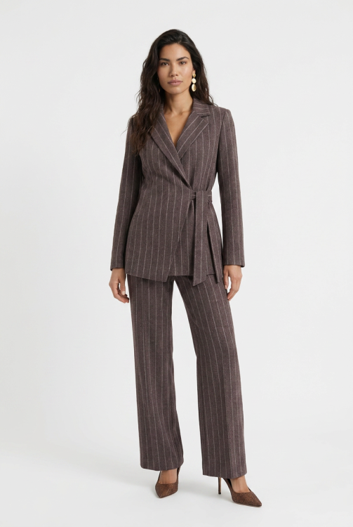 7971 - BLAZER OVERSLAG LANO PIQUE  - Streep Clyde Choco
