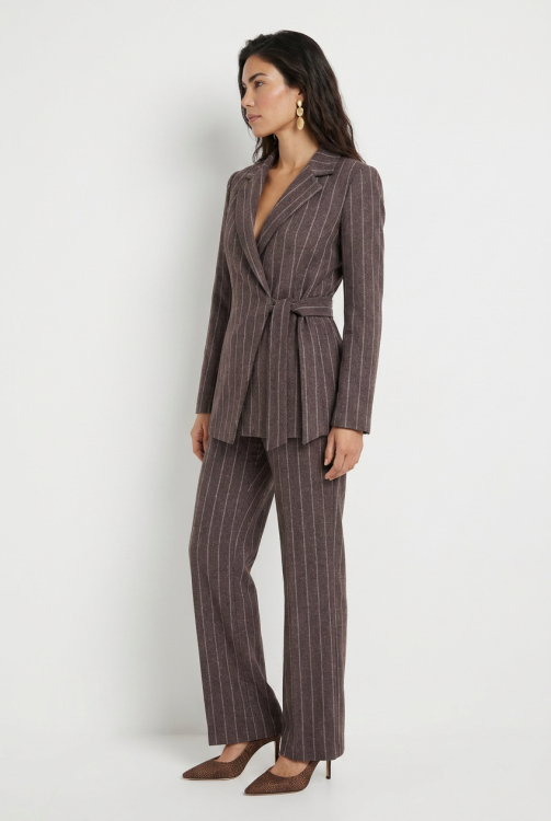 7971 - BLAZER OVERSLAG LANO PIQUE  - Streep Clyde Choco